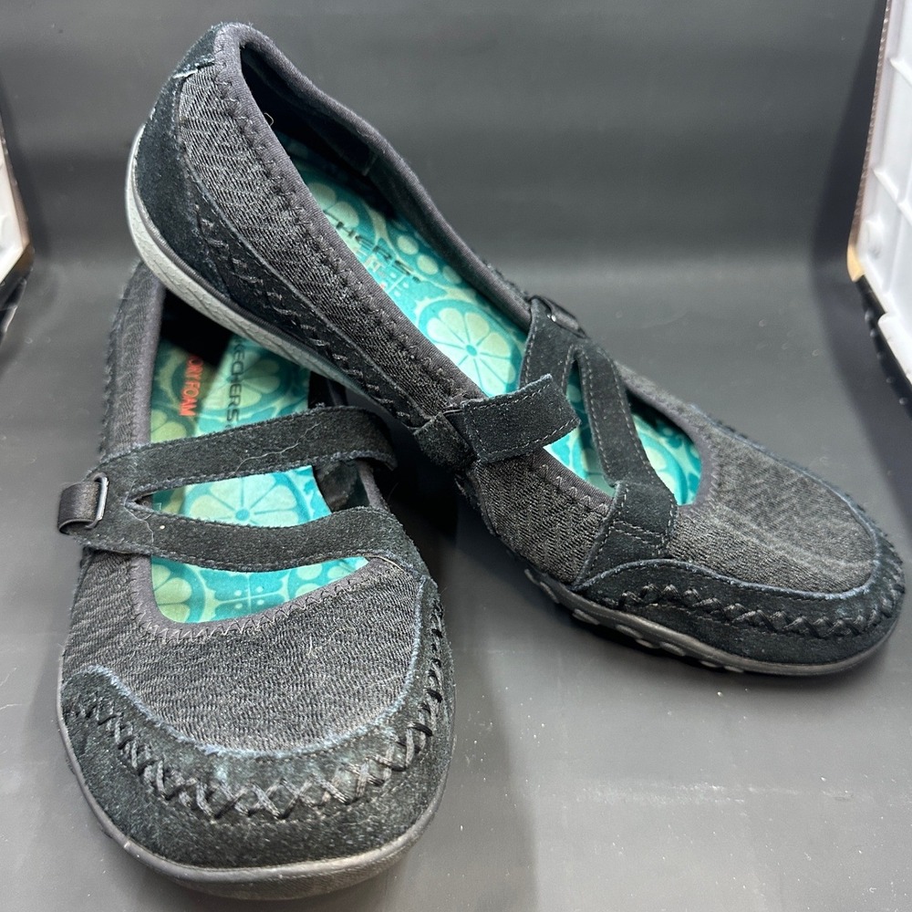 Skechers Relaxed Fit Mary Jane Shoes Womens 8 Black Memory Foam 22511